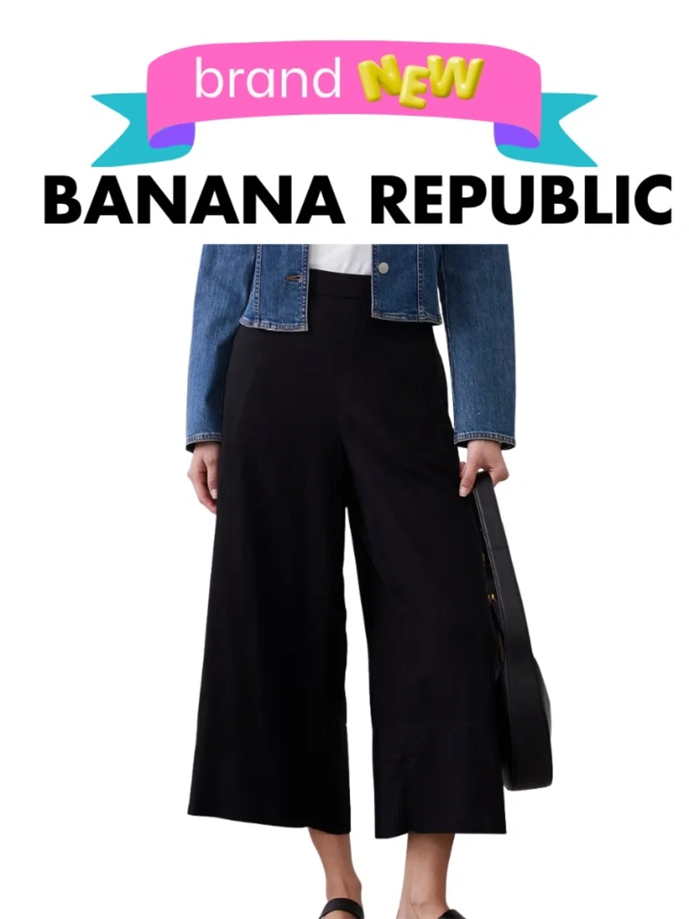 Banana Republic Anyway Wide-leg High-rise Linen Cropped Pant Black Size XS NWT